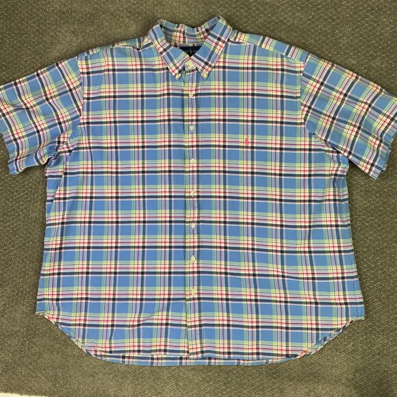Ralph Lauren Short Sleeve Twill Shirt Men's 3XB Plaid Blue Red Green Button Down - Picture 2 of 8